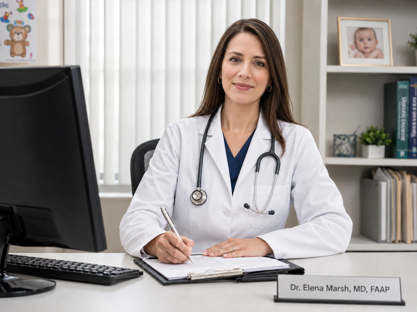 Dr. Elena Marsh at her desk