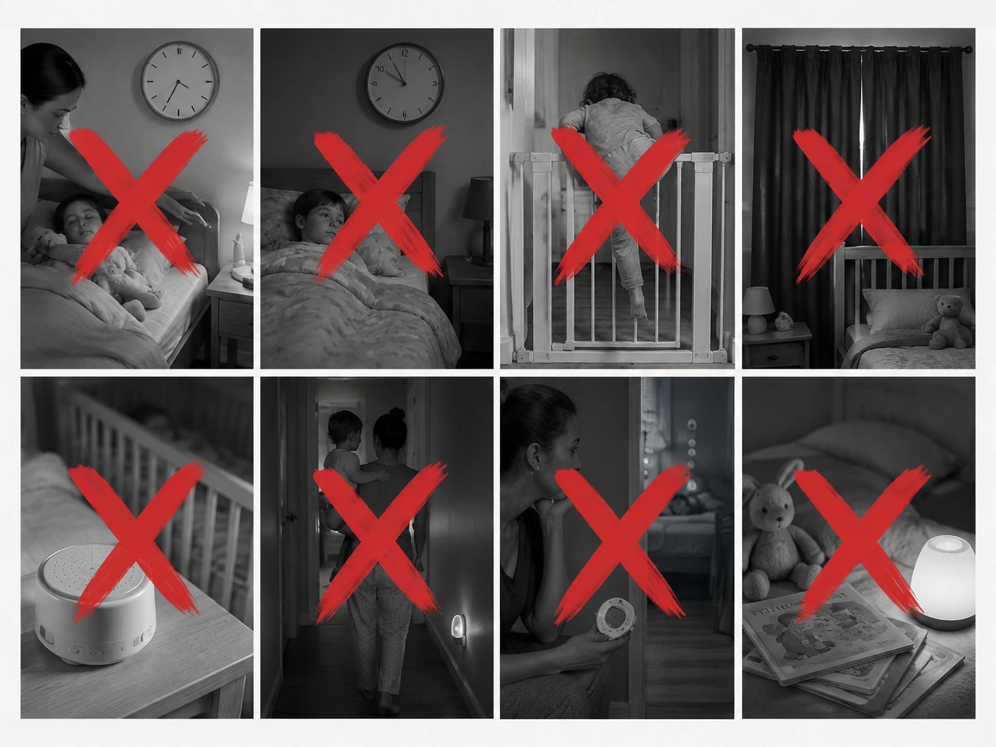 Common sleep strategies that did not work, marked with red X