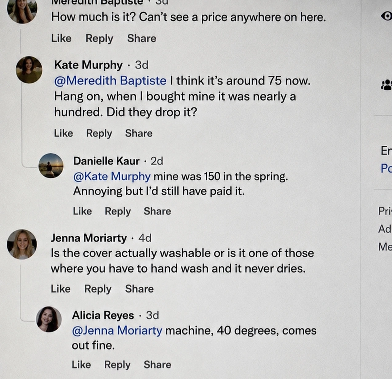 Facebook style comment thread